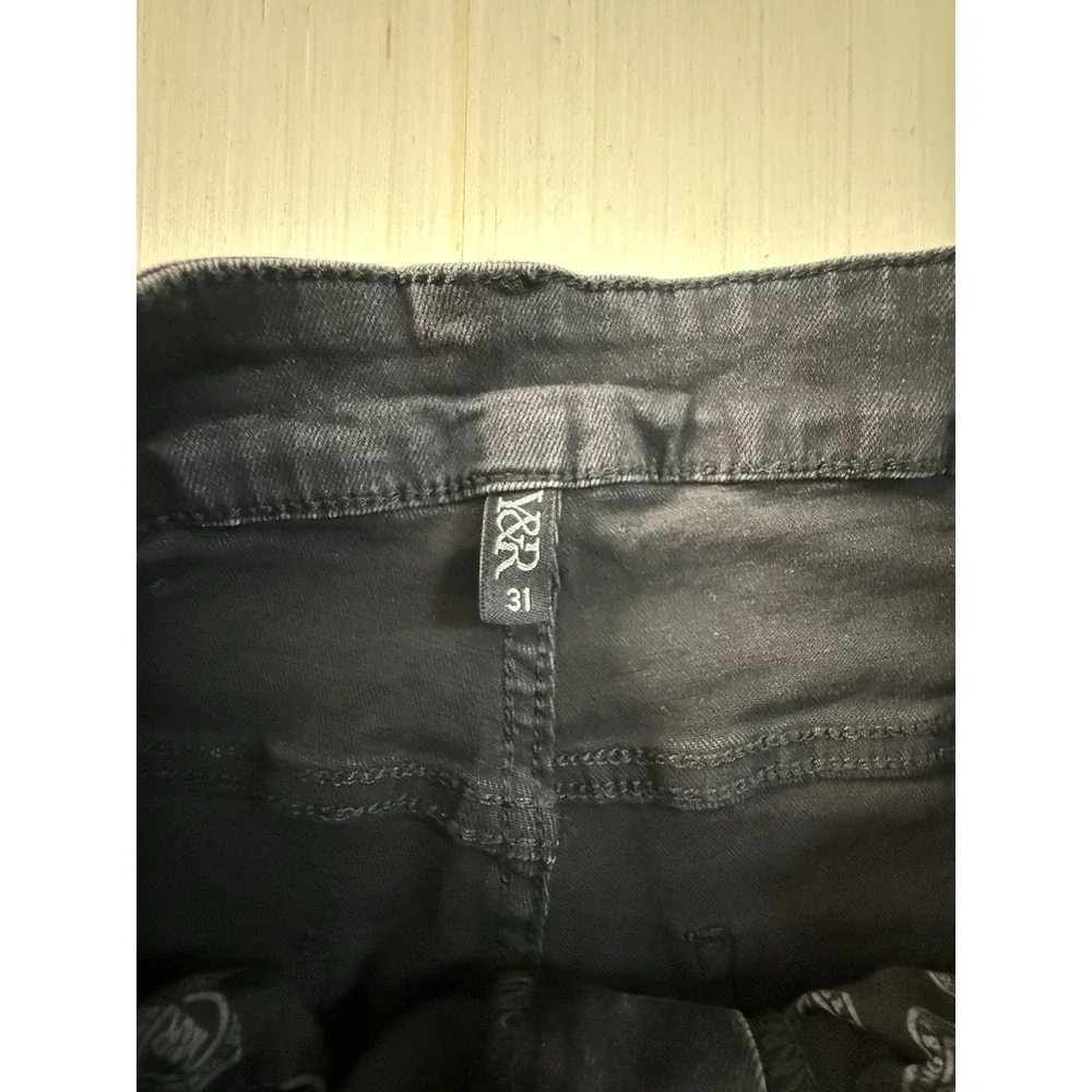 RECKLESS Men's Distressed Slim Straight Jeans Black Denim 5-Pocket Button Zip